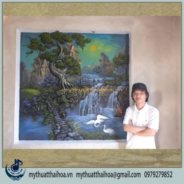 Phù Điêu Tùng Hạc Đắp Vẽ Bằng Xi Măng