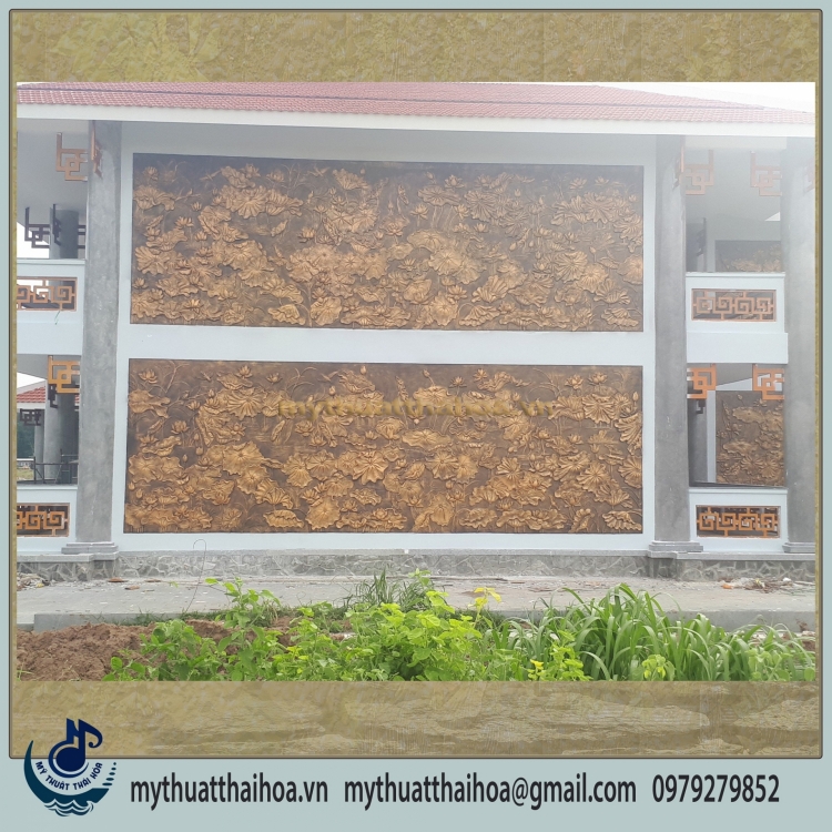 Đắp Vẽ Trực Tiếp Phù Điêu Sen Hạc Bằng Xi Măng