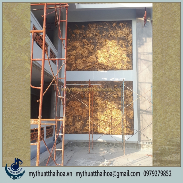 Đắp Vẽ Trực Tiếp Phù Điêu Sen Hạc Bằng Xi Măng
