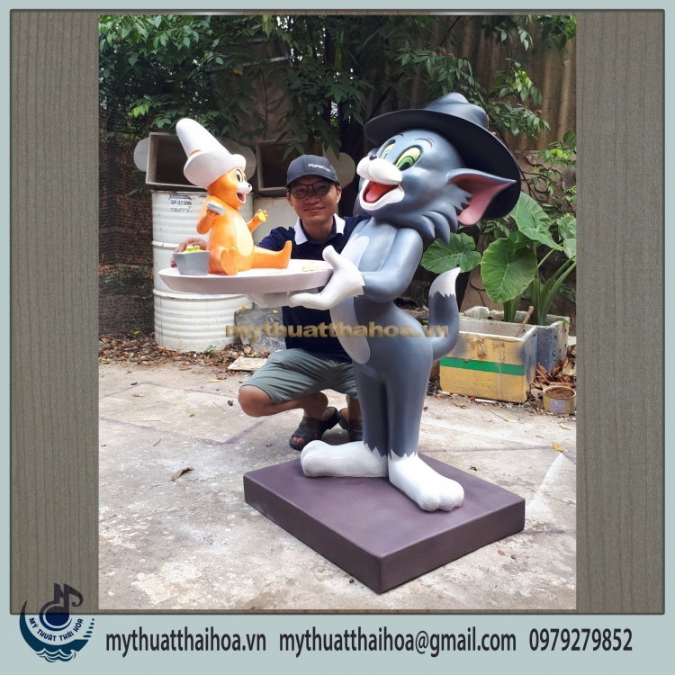 Tượng Mèo Tom Trang Trí Bằng Nhựa Composite
